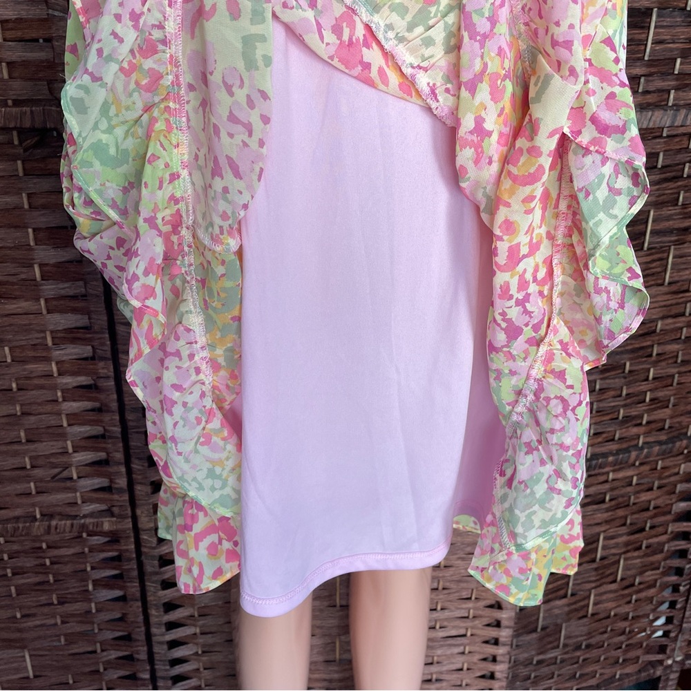 Sleeveless Pastel Animal Print Midi Dress, Boho Dopamine Rainbow Party,Size 12. - Picture 4 of 9